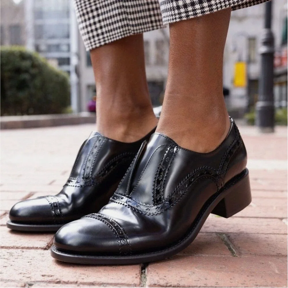 The Office Angela Scott Ms Arzner Slip On Black Oxford Leather Loafer 38.5 US8.5
